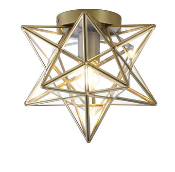 Stella 12" Moravian Star Metal/Clear Glass LED Flush Mount - JONATHAN Y